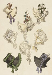 Fashion Plate (Parisian Head Dresses), 1817. Creator: Rudolph Ackermann