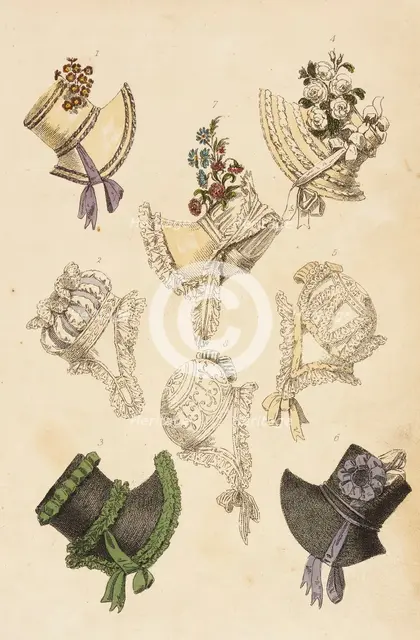 Fashion Plate (Parisian Head Dresses), 1817. Creator: Rudolph Ackermann.