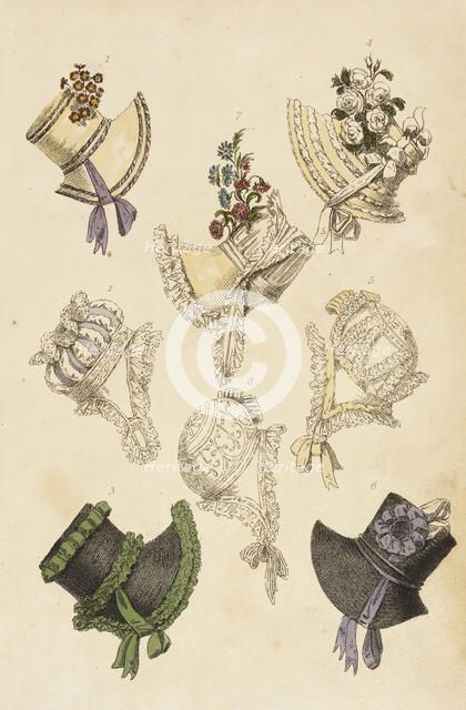 Fashion Plate (Parisian Head Dresses), 1817. Creator: Rudolph Ackermann.
