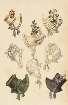 Fashion Plate (Parisian Head Dresses), 1817. Creator: Rudolph Ackermann