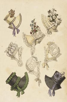 Fashion Plate (Parisian Head Dresses), 1817. Creator: Rudolph Ackermann