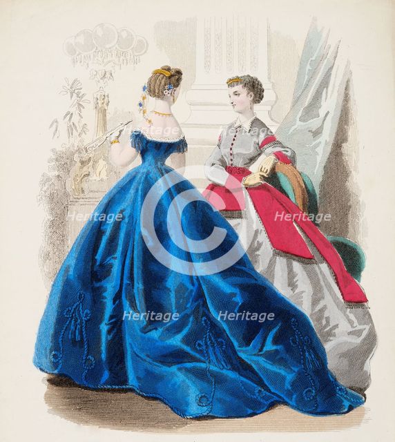 Fashion Plate - Petit Courrier des Dames 'Modes de Paris', 1850-70. Creator: Gilquin fils.