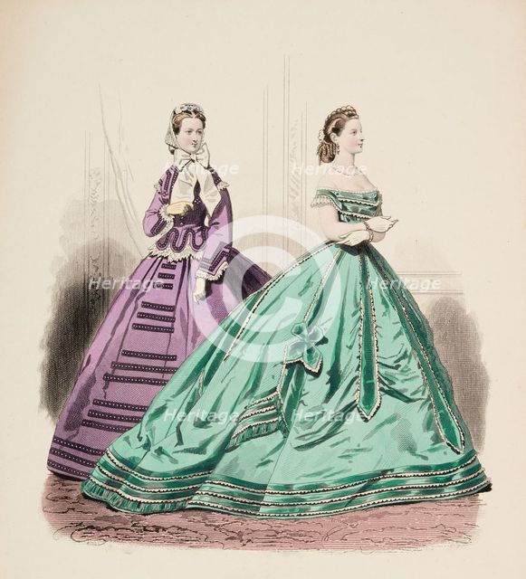 Fashion Plate - Petit Courrier des Dames 'Modes de Paris', 1860. Creator: Gilquin fils.