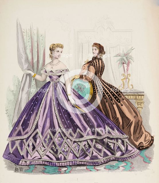 Fashion Plate - Petit Courrier des Dames 'Modes de Paris', 1865-66. Creators: Gilquin fils, A. Carrache.