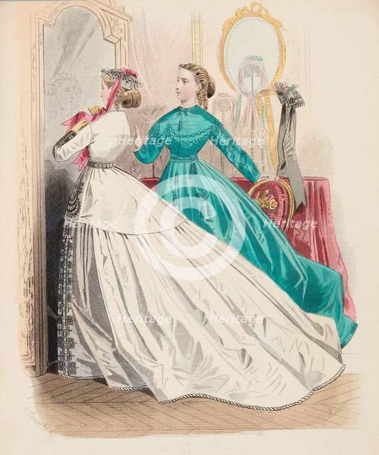 Fashion Plate - Petit Courrier des Dames 'Modes de Paris', 1865. Creator: Gilquin fils.