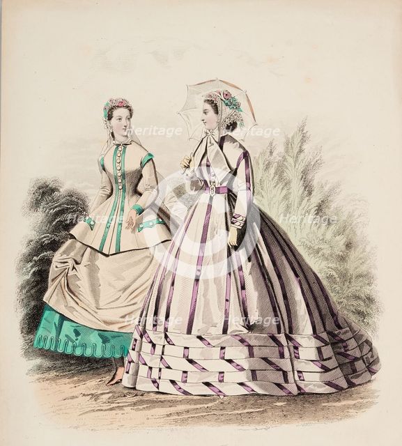 Fashion Plate - Petit Courrier des Dames 'Modes de Paris', 1866. Creator: Gilquin fils.