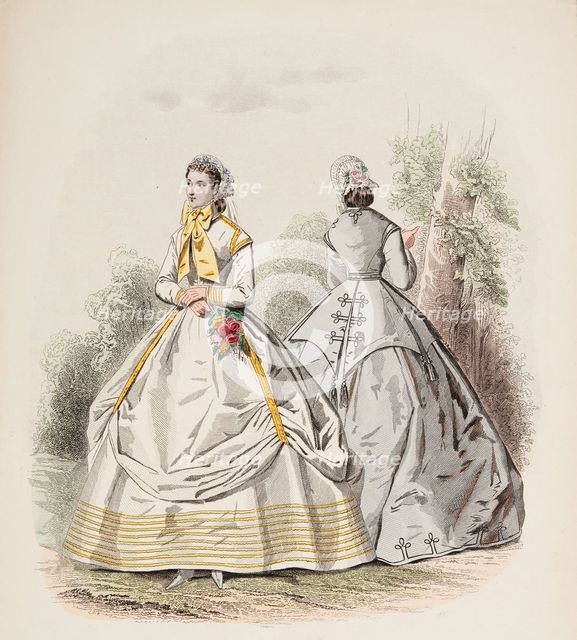 Fashion Plate - Petit Courrier des Dames 'Modes de Paris', 1866. Creator: Gilquin fils.