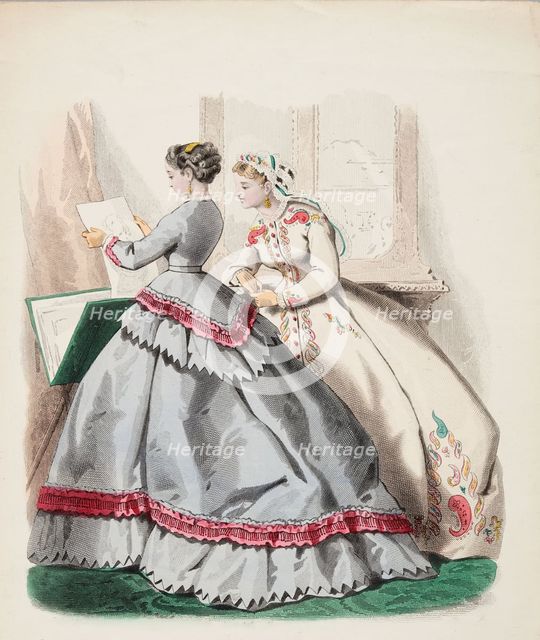 Fashion Plate - Petit Courrier des Dames 'Modes de Paris', 1866. Creator: Gilquin fils.