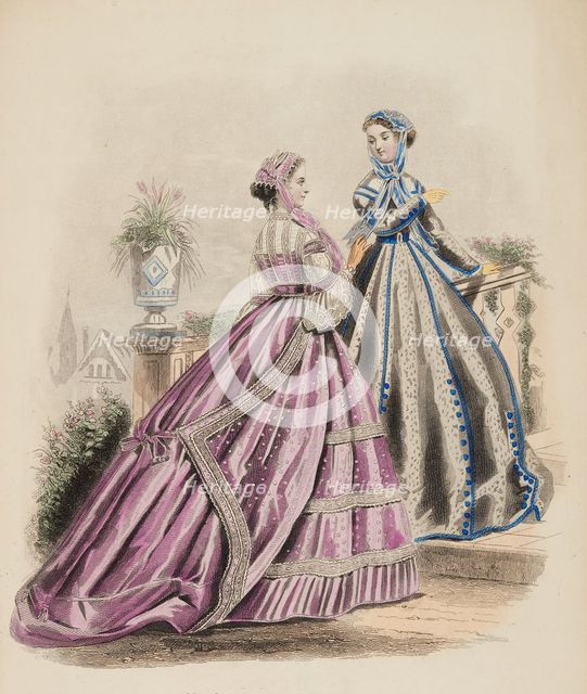 Fashion plate - Petit Courrier des Dames 'Modes des Paris', 1860. Creator: Gilquin fils.