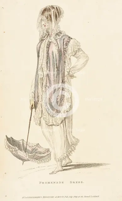 Fashion Plate (Promenade Dress), 1809. Creator: Rudolph Ackermann.