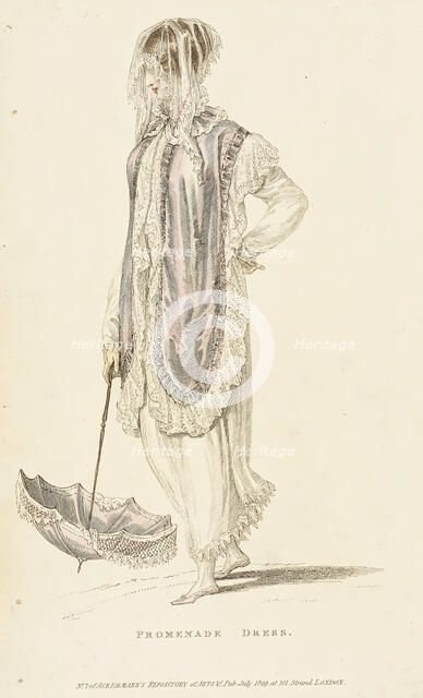 Fashion Plate (Promenade Dress), 1809. Creator: Rudolph Ackermann.