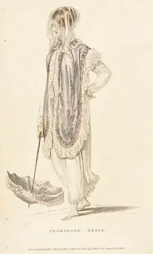 Fashion Plate (Promenade Dress), 1809. Creator: Rudolph Ackermann