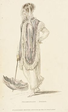 Fashion Plate (Promenade Dress), 1809. Creator: Rudolph Ackermann