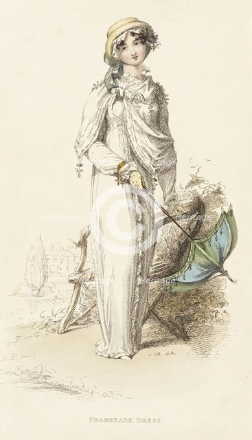 Fashion Plate (Promenade Dress), 1812. Creator: Rudolph Ackermann.