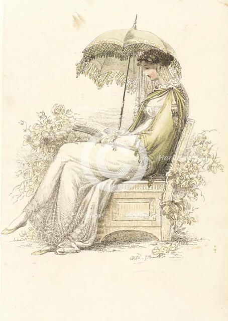 Fashion Plate (Promenade Dress), 1813. Creator: Rudolph Ackermann.