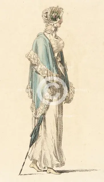 Fashion Plate (Promenade Dress), 1813. Creator: Rudolph Ackermann.