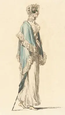 Fashion Plate (Promenade Dress), 1813. Creator: Rudolph Ackermann