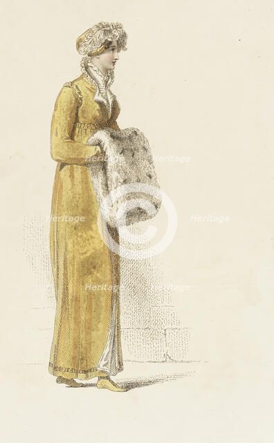 Fashion Plate (Promenade Dress), 1814. Creator: Rudolph Ackermann.