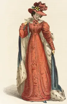 Fashion Plate (Promenade Dress), 1825. Creator: Rudolph Ackermann