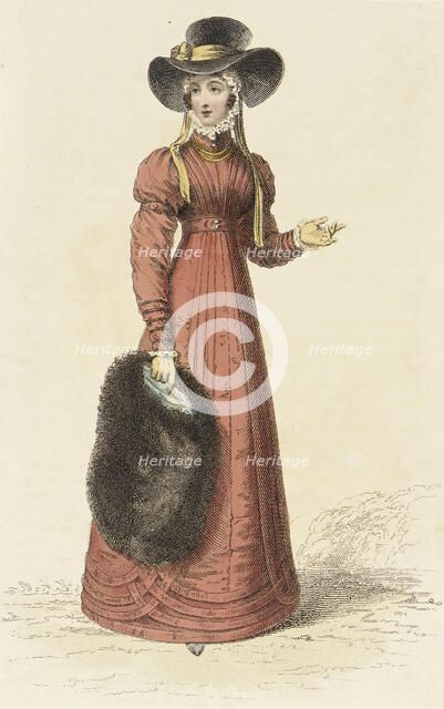 Fashion Plate (Promenade Dress), 1825. Creator: Rudolph Ackermann.