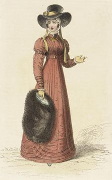 Fashion Plate (Promenade Dress), 1825. Creator: Rudolph Ackermann