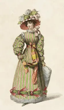 Fashion Plate (Promenade Dress), 1827. Creator: Rudolph Ackermann