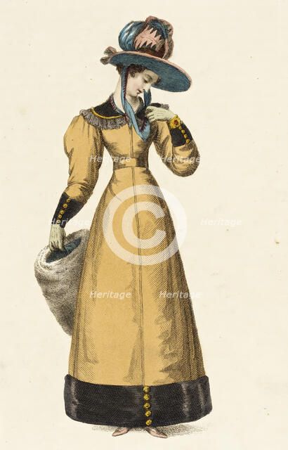 Fashion Plate (Promenade Dress), 1828. Creator: Rudolph Ackermann.