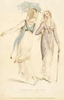 Fashion Plate (Promenade Dresses), 1809. Creator: Rudolph Ackermann