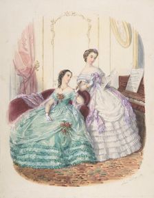 Fashion Study: Two Women in Evening Dress, ca. 1860. Creator: Adèle-Anaïs Colin