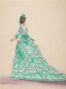Fashion Study: Woman in a Green Dress, 19th century. Creator: Anon