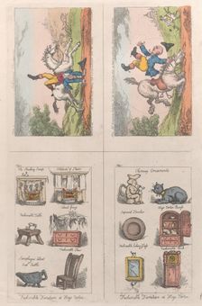 Fashionable Furniture at Hogs Norton; Mathematical Horsemanship, 1809., 1809. Creators: Thomas Rowlandson, George Moutard Woodward