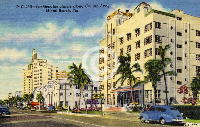 Fashionable hotels along Collins Avenue, Miami Beach, Florida, USA, 1946. Artist: Unknown