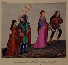 Fashionable habits of the 15th Century 1842. Creator: Unknown