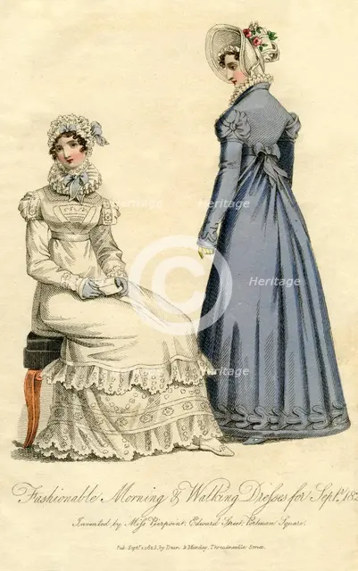 'Fashionable morning and walking dresses from September 1823'. Artist: Unknown