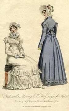 Fashionable morning and walking dresses from September 1823