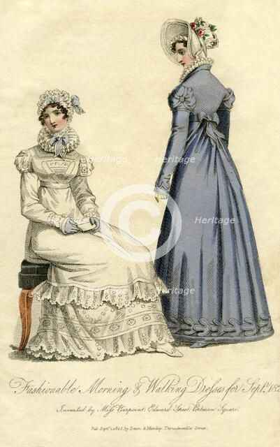 'Fashionable morning and walking dresses from September 1823'. Artist: Unknown