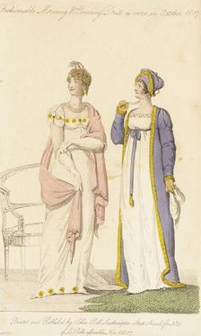 Fashionable Morning & Evening Dress As Worn in October 1807, 1807. Creator: John Bell