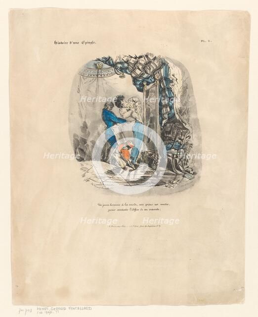 Fashionable young man dresses up, 1828. Creator: Henri-Gerard Fontallard.