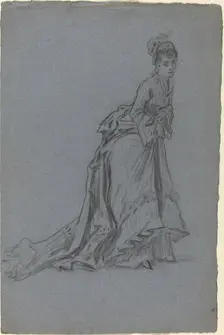 Fashionable Young Woman Stepping Forward, 1890s. Creator: Unknown