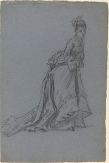 Fashionable Young Woman Stepping Forward, 1890s. Creator: Unknown
