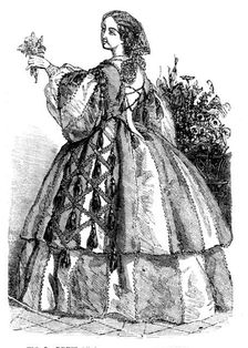 Fashions for November - Dress of Green and Grey Striped Silk, 1858. Creator: Unknown