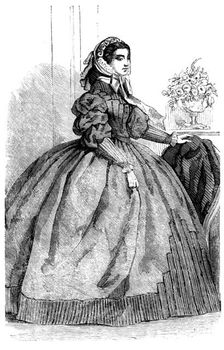 Fashions for November - Dress of Silver-Grey Silk, 1858. Creator: Unknown