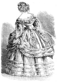 Fashions for November - Robe of White Crape over a slip of White Satin, 1858. Creator: Unknown