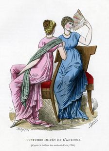 Fashions that imitate the costume of antiquity, 1798 (1882-1884).Artist: Smeeton-Tilly
