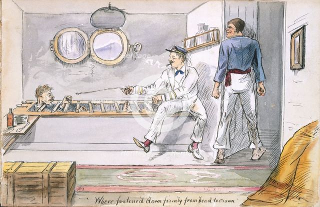Fastened down firmly from head to crown...' , c1880. Creator: English School (19th Century).