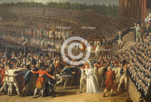 Fete de la Federation July 14, 1790, at the Champ-de-Mars, current 7th arrondissement, 1792. Creator: Charles Thevenin.