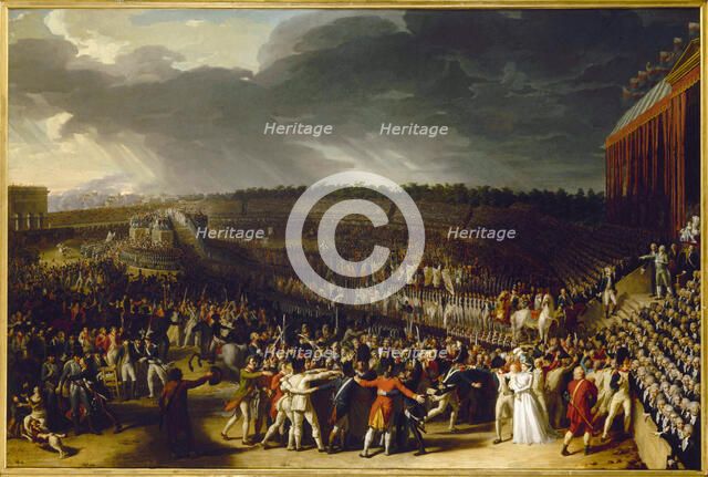 Fete de la Federation July 14, 1790, at the Champ-de-Mars, current 7th arrondissement, 1792. Creator: Charles Thevenin.
