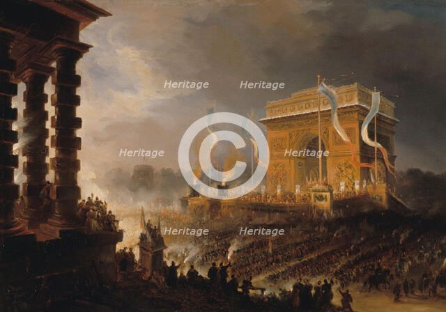 Fête de la Fraternité à l'arc de triomphe de l'Étoile : défilé après la distribution...20 avril 1848 Creator: Jean Jacques Champin.