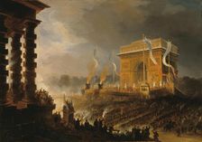 Fête de la Fraternité à l'arc de triomphe de l'Étoile, le soir du 20 avril 1848, 1848. Creator: Champin, Jean-Jacques (1796-1860)