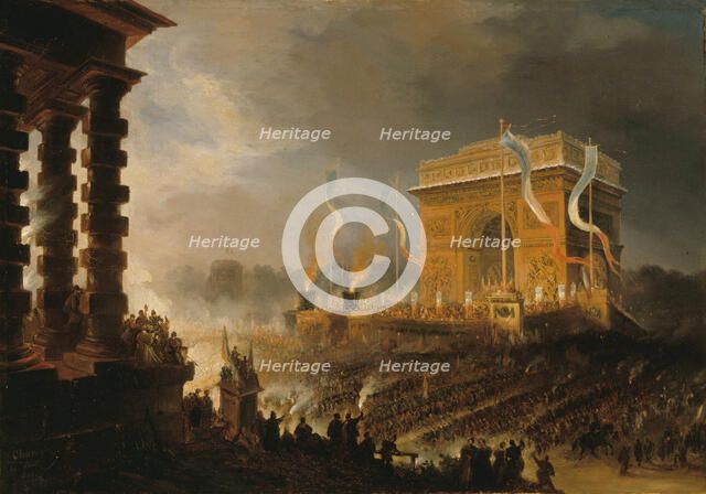 Fête de la Fraternité à l'arc de triomphe de l'Étoile, le soir du 20 avril 1848, 1848. Creator: Champin, Jean-Jacques (1796-1860).